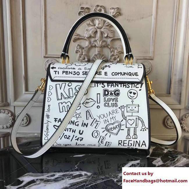 Dolce  &  Gabbana Welcome Handbag In Graffiti Printed Leather White 2018